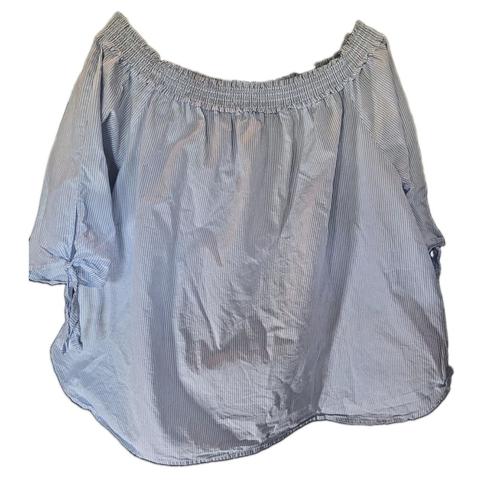 H&M Blouse Womens 16 Stripe Off Shoulder Tie Sleeve Boho Airy Light 100% Cotton